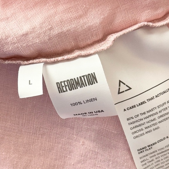 REFORMATION 90s Pale Pink Linen Sleeveless V-Neck Button Front Mini Slip Dress L - Picture 8 of 8